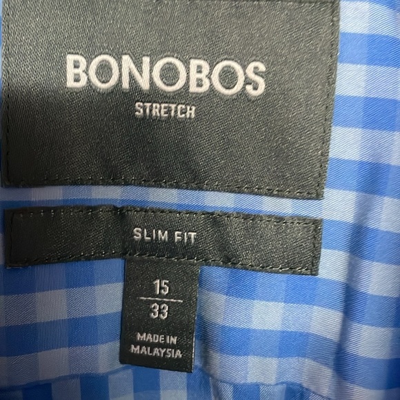 Bonobos Size 15-33 Blue Checker Slim Fit Long Sleeve Button Down Shirt - Picture 4 of 6